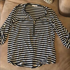 Striped zip front blouse